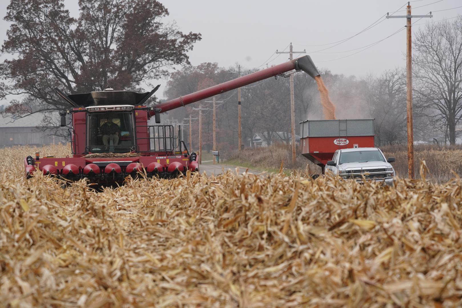 Combine and grain wagon image