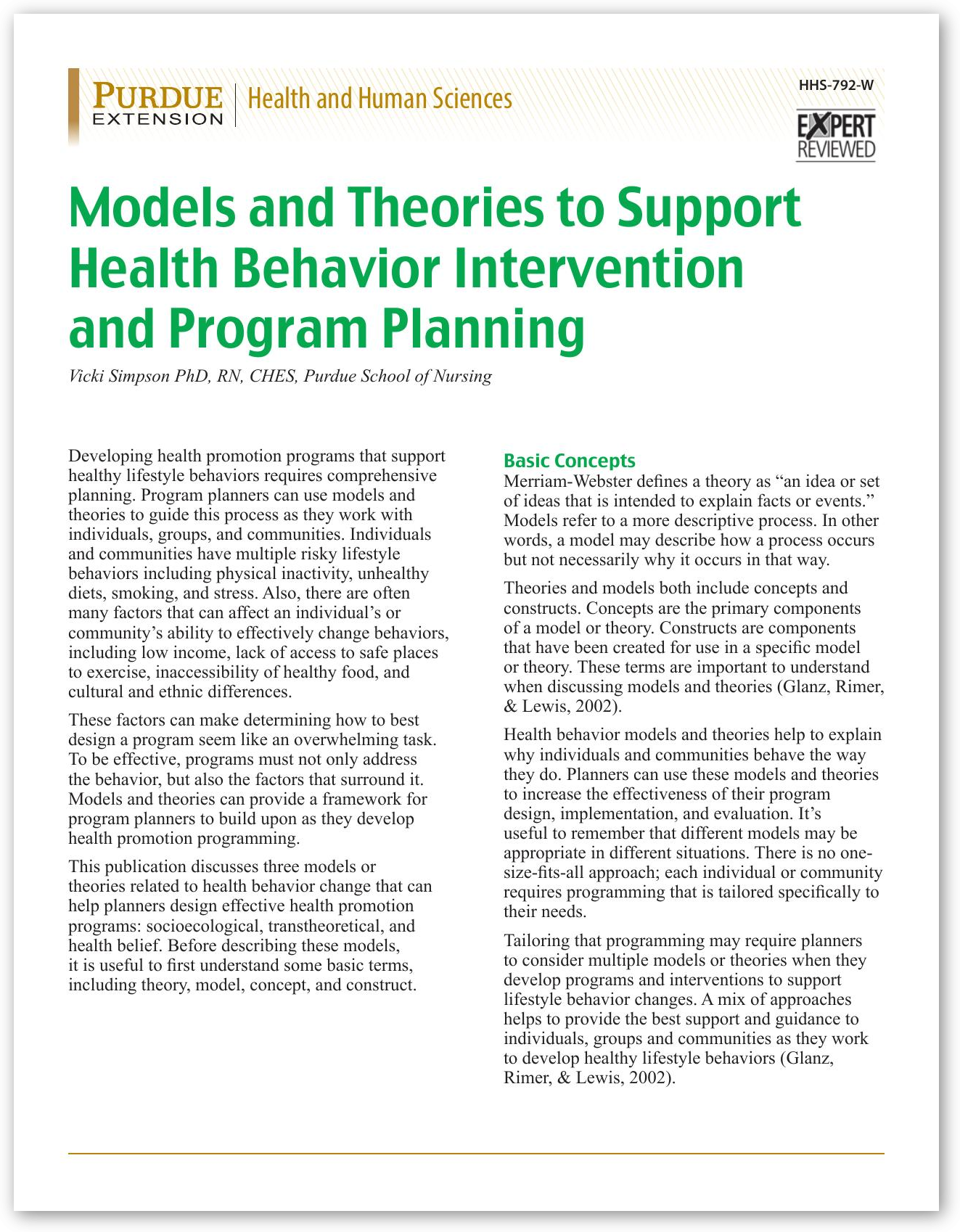 Models and Theories to Support Health Behavior Intervention and Program