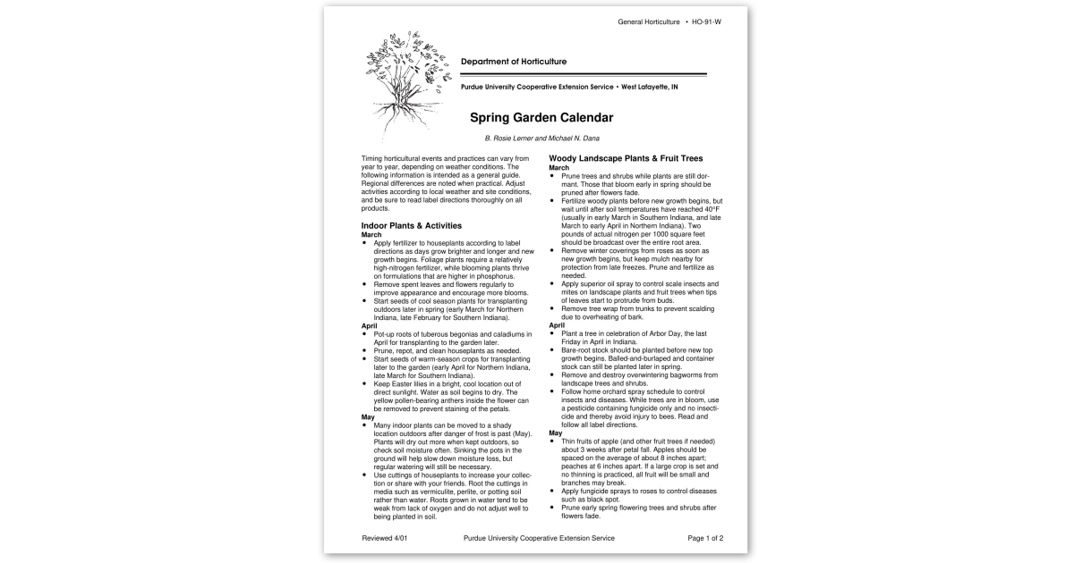Trees Schedule Spring Spring Garden Calendar