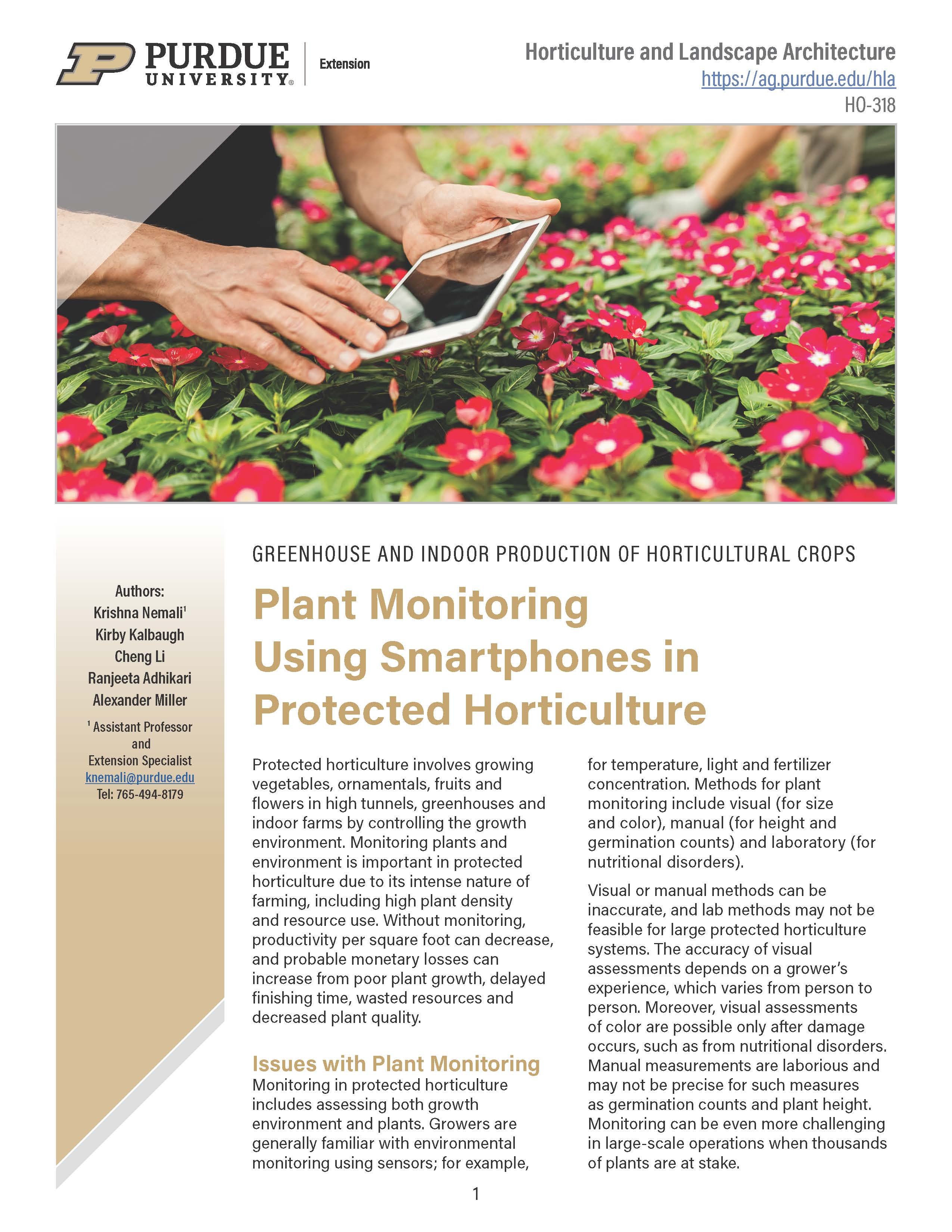 Greenhouse and Indoor Production of Horticultural Crops: Plant Monitoring Using Smartphones in Protected Agriculture